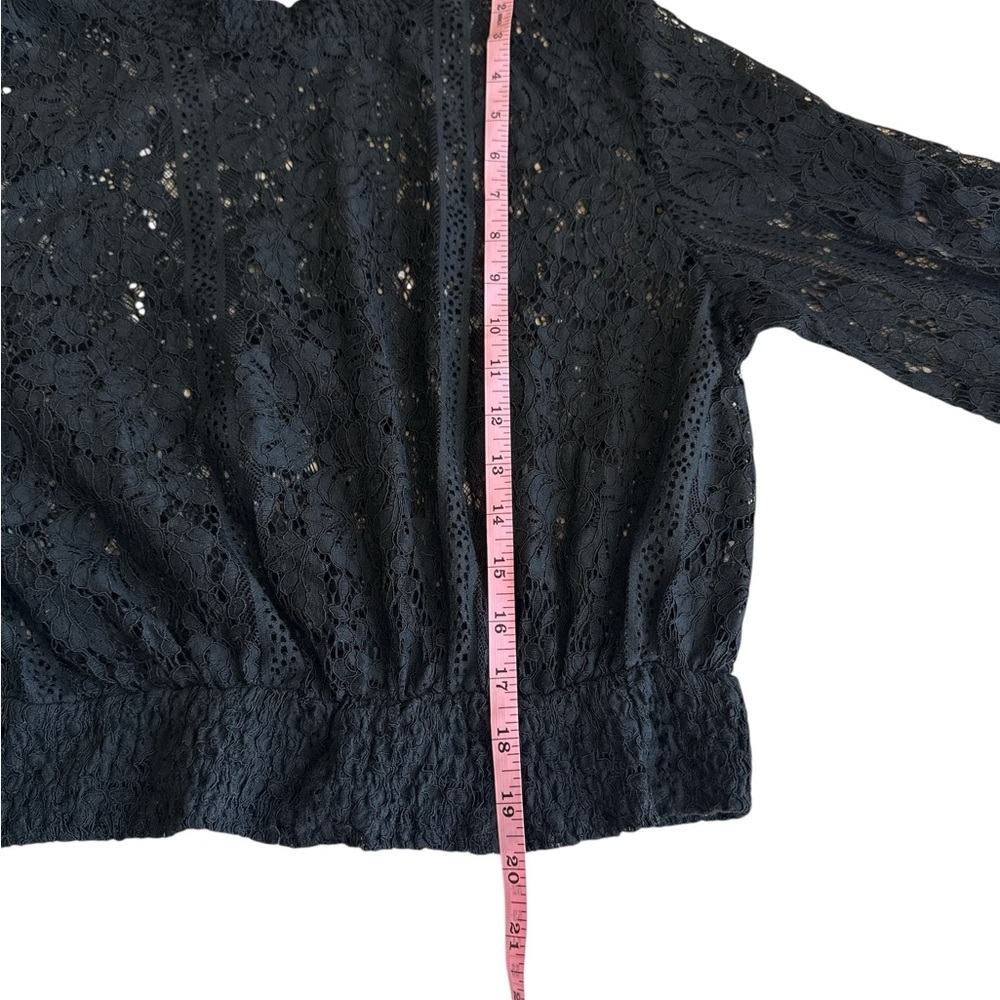 Lovesong Black Lace Long Sleeve Crop Blouse Sheer Romantic Dark Academia Gothic - Picture 4 of 6